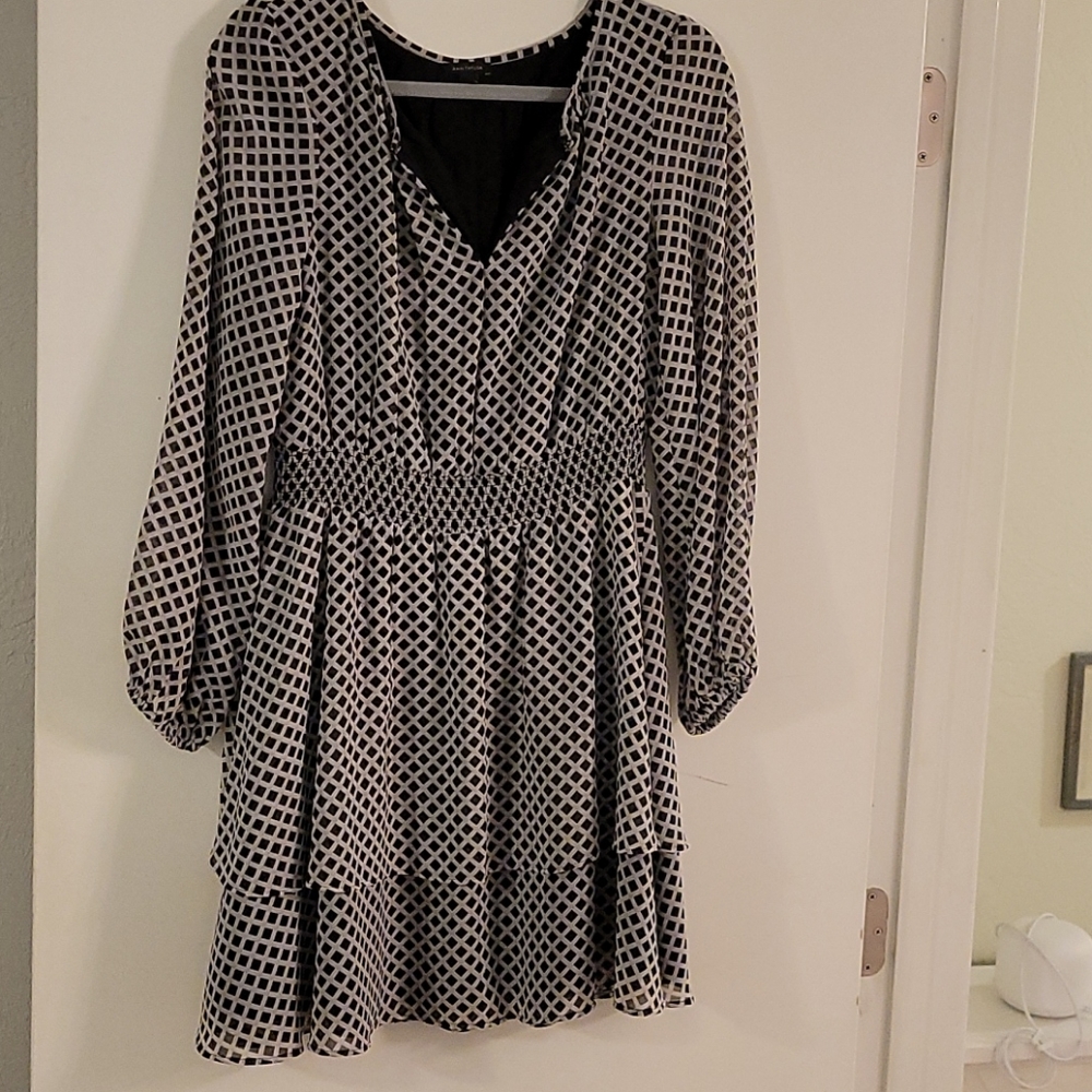 Black and white tiered ruffle dress